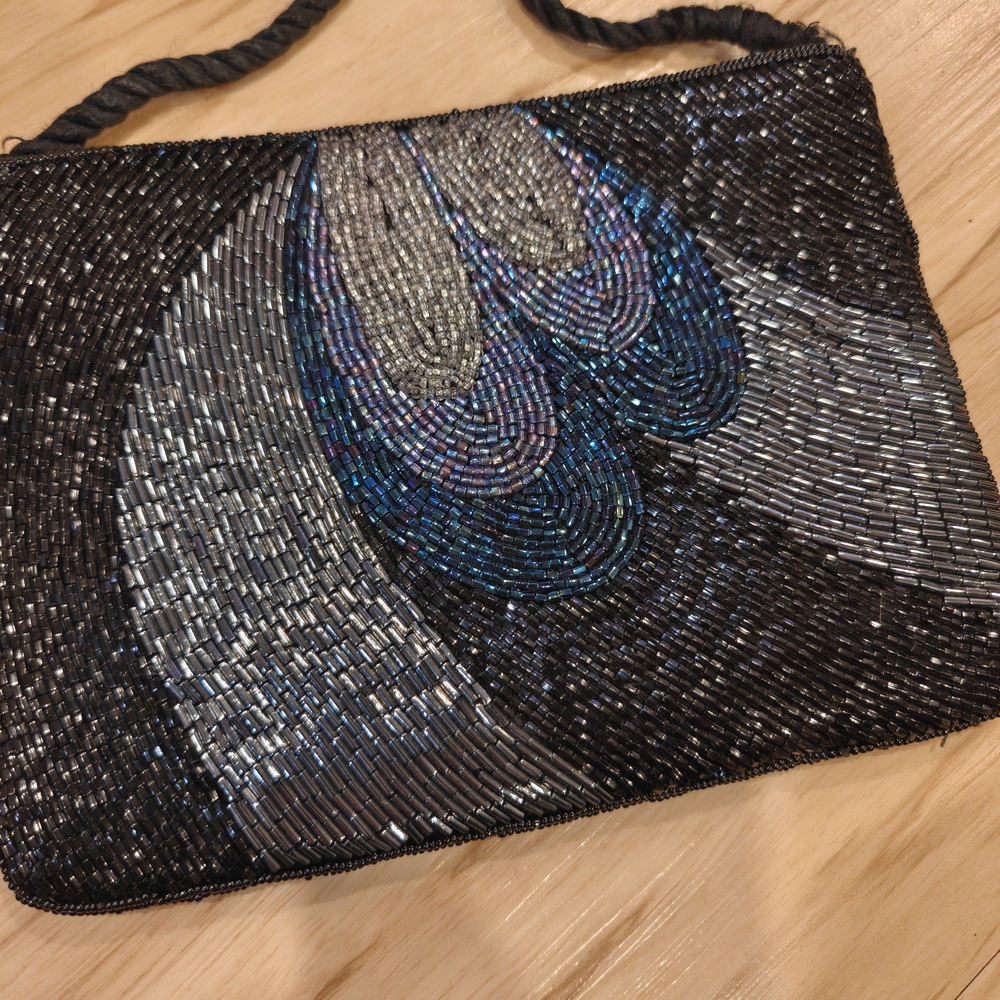 Chic Black and Silver Beaded Evening Clutch